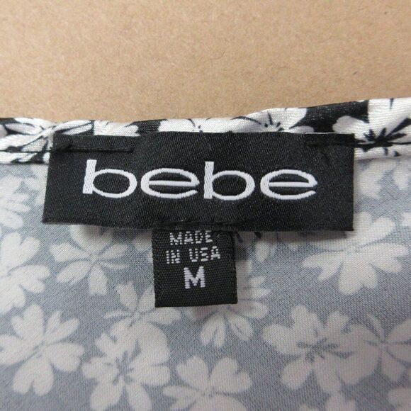 BEBE Satin Bias Cowl Neck Midi Dress Womens M Black White Silver Floral Slip NWT - Picture 10 of 14